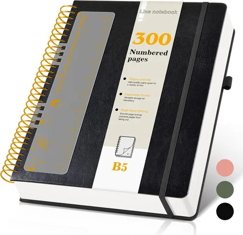 Miniatura 10 de Cuaderno de espiral A4 de 8.5 x 11 pulgadas, 256 páginas numeradas, de tapa dura, de cuero, para mujeres y hombres, cuadernos grandes rayados