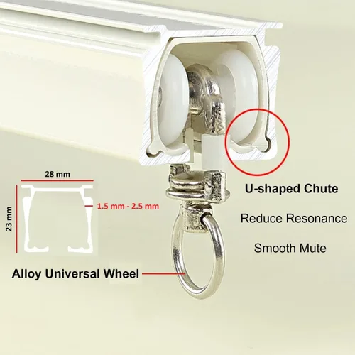 Miniatura 2 de Sistema de riel de cortina de aluminio resistente de 1 pie (muestra), montaje en pared y techo, rieles con corredores de deslizamiento silencioso