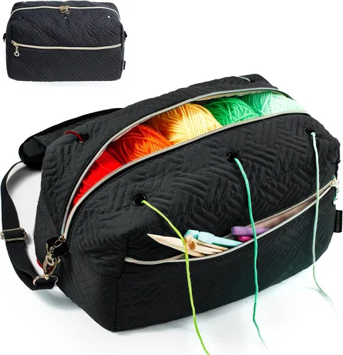 Miniatura 8 de MYBAGZING Organizador de bolsas de ganchillo - Bolsa de tejer - Organizador de almacenamiento de hilo - Bolsa de hilo para ganchillo - Soporte