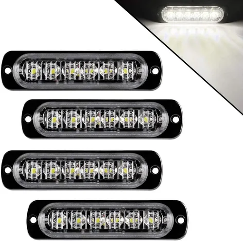 Miniatura 11 de 4 luces estroboscópicas de emergencia ultrafinas de 4 LED, montaje en superficie universal, 12-24 V, advertencia de emergencia, baliza