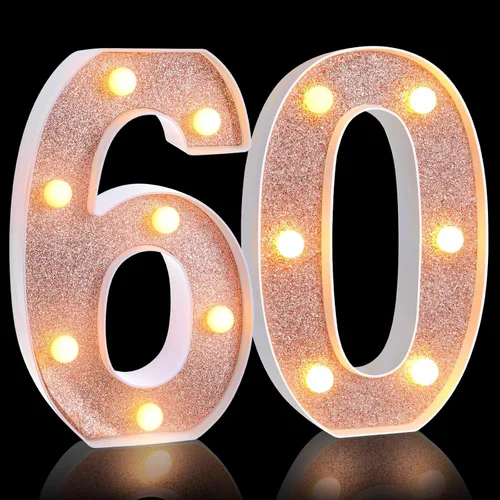 Miniatura 13 de Treela Números decorativos de cumpleaños de 8.7 pulgadas, letrero de número de marquesina con purpurina para decoración de fiesta de cumpleaños, Oro