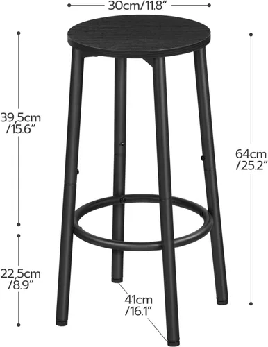 Miniatura 3 de HOOBRO Taburetes de bar, juego de 2 sillas de bar, taburetes altos redondos para cocina con reposapiés, taburetes de barra de desayuno, marco