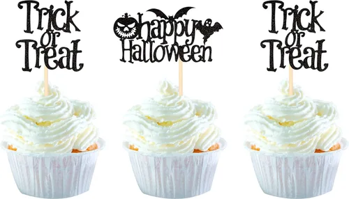 Miniatura 12 de Paquete de 24 adornos para cupcakes de Halloween con purpurina rosa, fantasma, pequeño abucheo, murciélago, bruja, gato, calabaza, magdalena