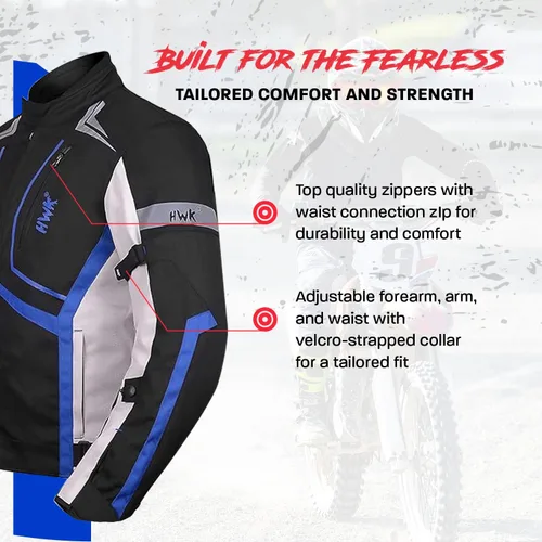 Miniatura 4 de HWK Chaqueta de motocicleta para hombres y mujeres Scorpion con tela Cordura para enduro, motocross, motocicleta, Azul, Pequeña