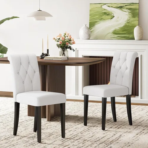 Miniatura 19 de Welzona - Juego de 4 sillas tapizadas para comedor, estilo Parsons, con botones, con patas de madera maciza, silla moderna de tela para Negro