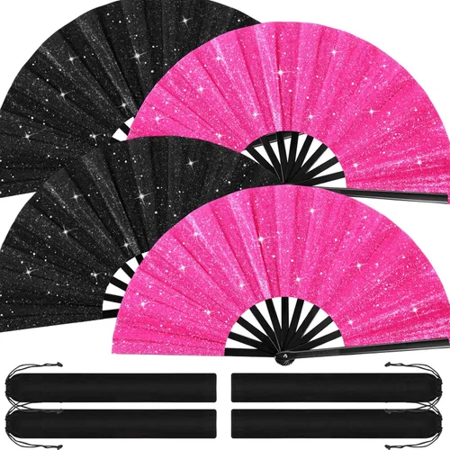 Miniatura 9 de Blulu 4 abanicos de mano plegables grandes de 13 pulgadas, abanicos gigantes que aplauden para rave, plegables para decoración de fiestas de baile