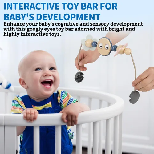 Miniatura 6 de Barra de juguete para cochecito de bebé con arco, ojos saltones. Accesorio para balancín de bebé, fácil de instalar y plástico seguro para bebés