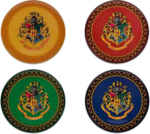 Silver Buffalo Harry Potter Hogwarts Crest Solid Diamond Pattern Juego de 4 platos de melamina de 10 pulgadas Harry Potter Hogwarts Crest - Juego de