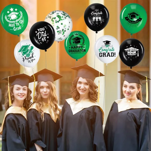 Miniatura 5 de Honoson 72 globos de fiesta de graduación, color verde y negro, decoración de graduación de 2026, globos de látex de felicitaciones, suministros