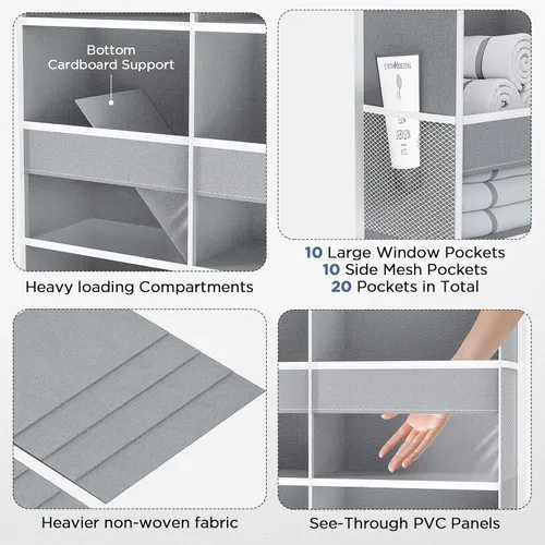 Miniatura 6 de PureSpace Organizador de 5 niveles sobre la puerta, 10 bolsillos laterales de malla y ventanas transparentes, almacenamiento colgante resistente