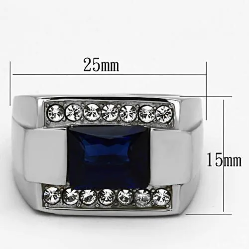 Miniatura 2 de Anillo Color Plata para Hombres y Ninos de Acero Inoxidable Piedra Zafiro