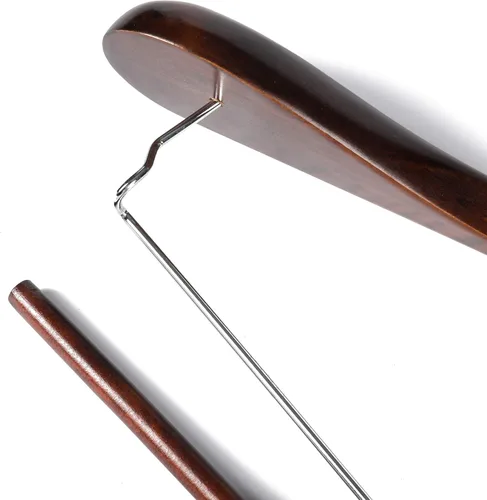 Miniatura 6 de Perchas de madera de lujo para hombros anchos, paquete de 6, con barra de bloqueo, acabado retro liso, percha de madera para traje y abrigo