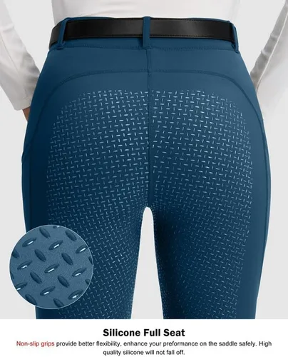 Miniatura 3 de SANTINY Pantalones de equitación para mujer con bolsillos con cremallera, mallas de asiento completo para la escuela, pantalones ecuestres