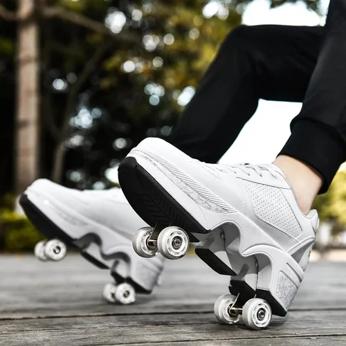 Miniatura 4 de Zapatos de patinaje para mujer, cuatro rondas, zapatos de patines de ruedas para niños que se convierten en patines de ruedas, zapatos ligeros al