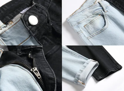 Miniatura 3 de LONGBIDA Pantalones de mezclilla ajustados para hombre con diseño de retazos elásticos de moda