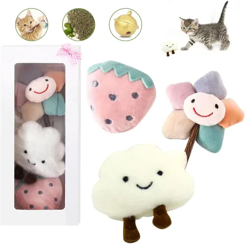 Miniatura 7 de Paquete de 6 juguetes de hierba gatera para gatos de interior – Juguetes de peluche para masticar y patear para gatitos y adultos – Juguetes suaves
