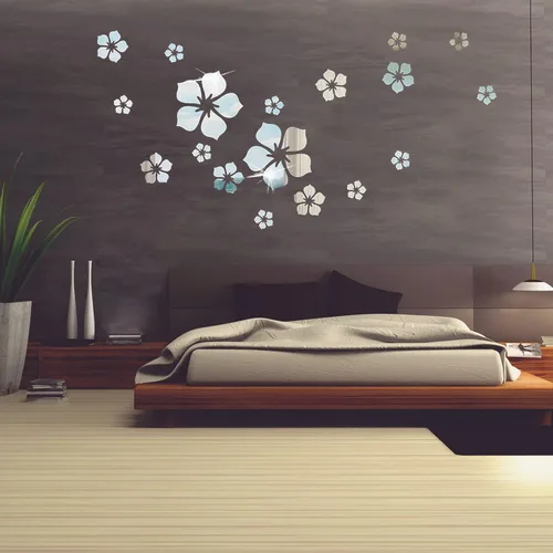Miniatura 3 de Adhesivo acrílico 3D para pared, diseño de flores plateadas, decoración de pared, calcomanías adhesivas removibles, arte floral, decoración de pared