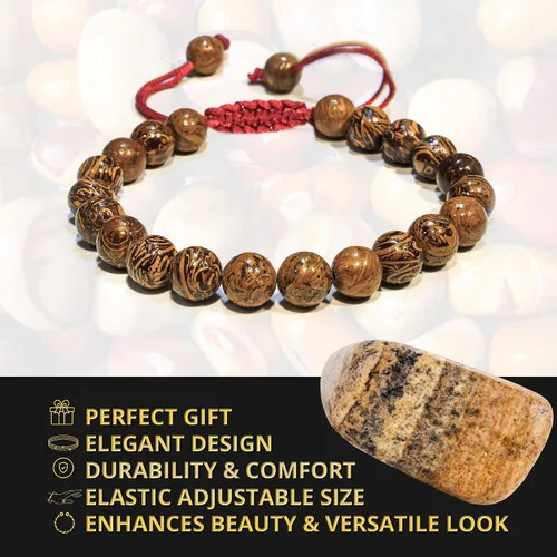 Miniatura 88 de Adjustable Crystal Bracelet – Gemstone Bead Bracelet with Adjustable Macrame String – Chic Gemstone Bracelet for Men and Women – 8mm Round Healing