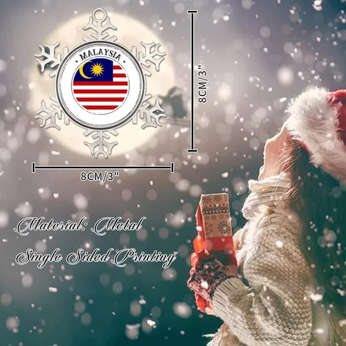 Miniatura 2 de Bandera de Malasia Adornos de Navidad para niños, bandera nacional, silueta de Malasia, decoraciones de Navidad, regalo de metal copo de nieve