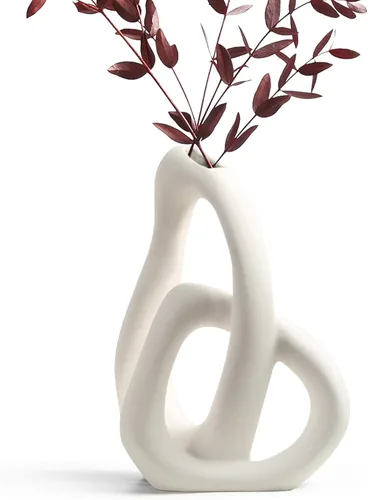 Miniatura 8 de STHIE Floreros modernos de cerámica blanca para decoración del hogar estética, florero decorativo bohemio para ramo de hierba de pampas, sala