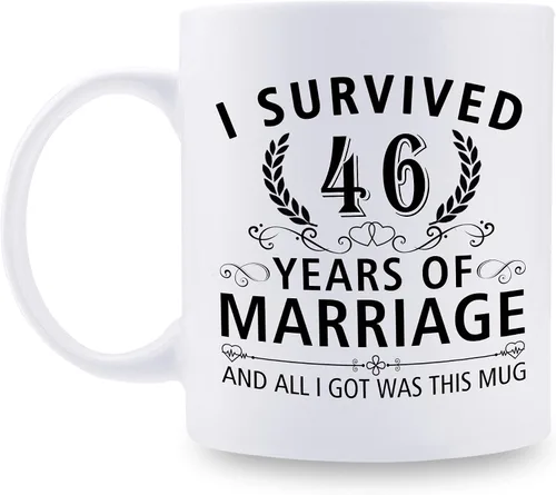 Miniatura 58 de Taza de café de 11 onzas con texto en inglés "I Survived 50 Years of Marriage and All I Got Was This Cup" para el 50 aniversario de boda y para él