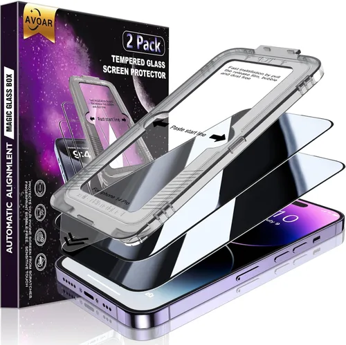 Miniatura 28 de Paquete de 2 protectores de pantalla de privacidad para iPhone 13 Pro Max /14 Plus [kit de alineación automática] vidrio templado, protección
