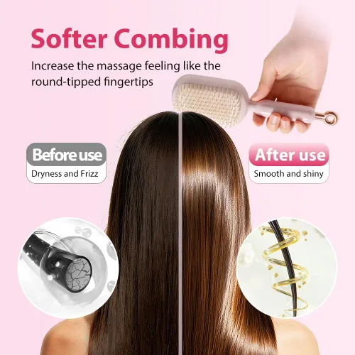 Miniatura 4 de Peine de masaje con cojín retráctil, cepillo para el cabello con cerdas retráctiles, peine retráctil para desenredar, cepillo de pelo autolimpiante