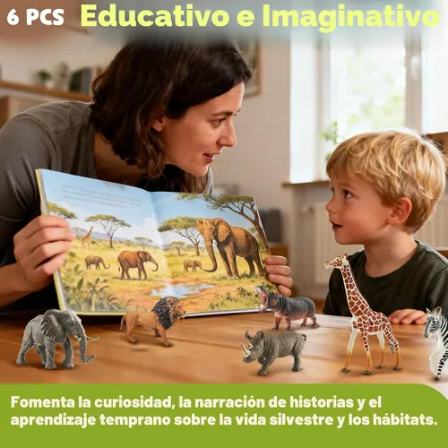 Miniatura 8 de Zippytots 6 piezas figuras de animales de safari para niños de 3-5 años figuras realistas de animales de selva de plástico vida silvestre africana