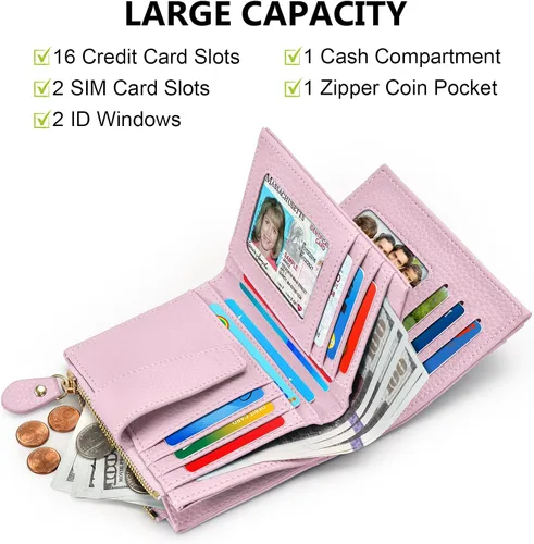 Miniatura 2 de oscaurt Cartera pequeña para mujer, con bloqueo RFID, plegable, compacta, para tarjetas de crédito, carteras de cuero para mujeres con bolsillo