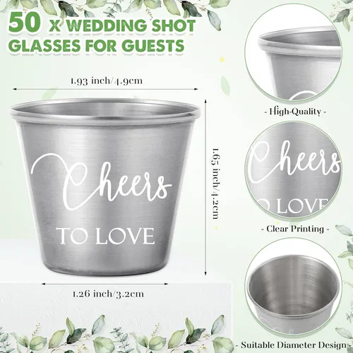 Miniatura 2 de Uiifan Juego de 50 Vasos de Chupito para Bodas, Favores a Granel para Invitados, Vasos de Chupito para Celebrar el Amor, Vasos de Chupito de Acero