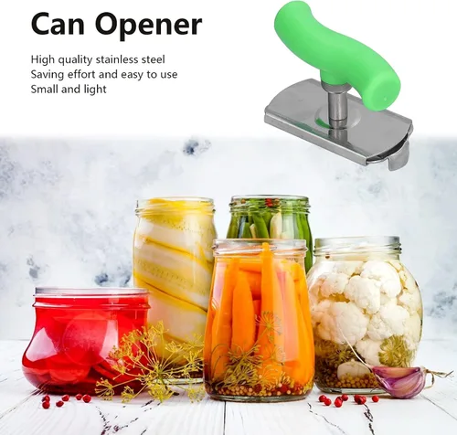 Miniatura 5 de Abrelatas de acero inoxidable, abridor de botellas manual portátil, abridor de latas de alta resistencia con mango ergonómico para cocina, Verde