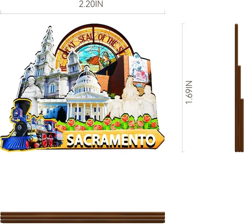 Miniatura 3 de Imán de madera de Sacramento de Estados Unidos 3D para nevera, recuerdos coleccionables, regalos, decoraciones hechas a mano, 2