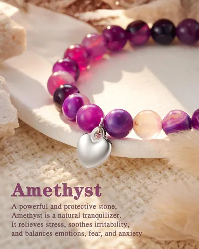 Miniatura 4 de HGDEER Regalos Get Well Soon, pulsera de amatista de piedra natural para mujeres y hombres