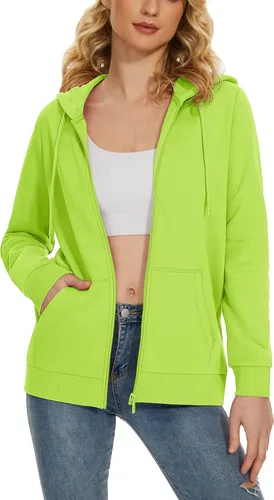 Miniatura 22 de TACVASEN Sudaderas con capucha y cremallera para mujer, ligera, de rizo francés, con cremallera completa y bolsillos
