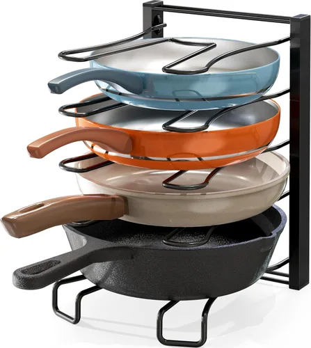 SIMPLE HOUSEWARE Organizador de sartenes de altura ajustable con 5 compartimentos, color negro