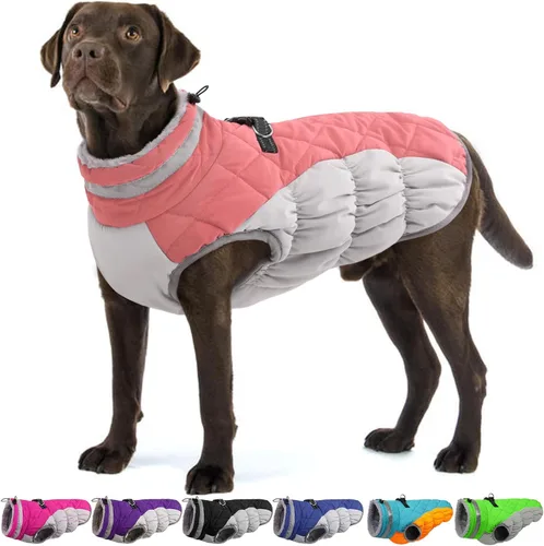 Miniatura 28 de Abrigo de invierno para perro, chaqueta grande para perro, chaqueta impermeable para mascotas con cremallera trasera, abrigo para mascotas con arnés