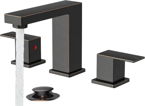 Miniatura 25 de FORIOUS Grifo de baño negro y dorado de 8 pulgadas de extensión amplia cuadrado, 2 manijas, grifos negros mate de 6 pulgadas para lavabo de baño, 3