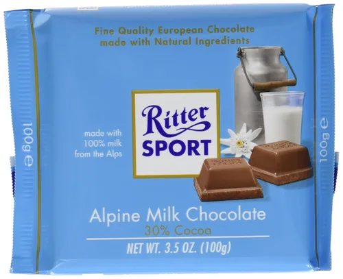 Miniatura 8 de Ritter Sport Alpine Chocolate con leche, barra de 3.5 onzas, paquete de 12 unidades de cacao sostenible 100% certificado