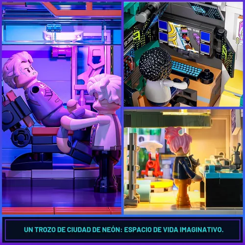 Miniatura 4 de FUNWHOLE Cyberpunk Mansion Lighting - Juego de ladrillos de construcción – 2524 piezas de edificios modulares de ciudad futura idea de exhibición