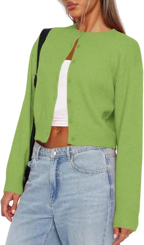 Balimtoy - Suéteres tipo cárdigan para mujer, manga larga, botones, de punto, lindo estilo Y2K, parte delantera abierta, corte corto
