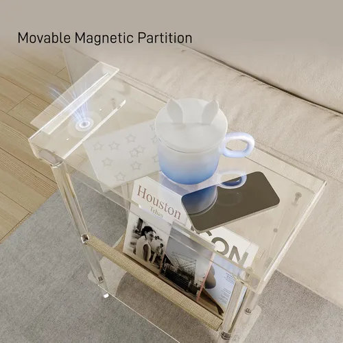 Miniatura 6 de Mesa auxiliar estrecha de acrílico Eglaf para espacios pequeños, mesa auxiliar delgada Skinny Side Table with Magazine Holder, Small Bedside Table