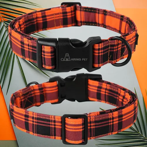 Miniatura 3 de Aring Pet Collar de algodón, ligero, hebilla de liberación rápida, de Halloween y otoño, para perros pequeños, medianos y grandes, a cuadros