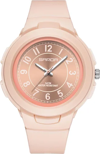 Miniatura 2 de findtime Reloj blanco para mujer, 5 ATM, resistente al agua, correa de silicona con números arábigos, analógico, de cuarzo, fácil de leer