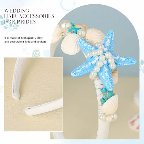 Miniatura 5 de Unicra Diadema de estrella de mar, accesorios para el cabello, diadema de concha de mar para mujer