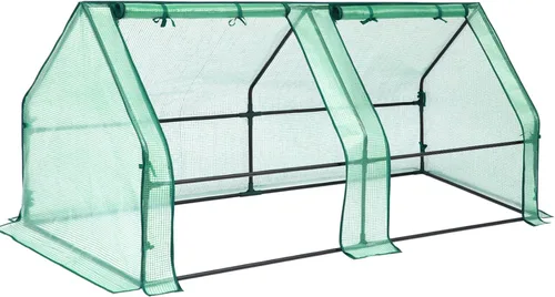 Ohuhu Mini invernadero portátil, invernaderos de 71 x 36 x 36 pulgadas para exteriores con puertas dobles grandes con cremallera y estacas de Verde