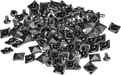 Miniatura 18 de uxcell Juego de 60 remaches de punta para ropa, 0.315 in, remaches rápidos de pirámide, clavos cuadrados punk, de cobre, para decoraciones de Tono
