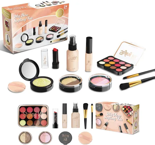 Juego de kits de maquillaje, juguetes de maquillaje de simulación para niñas de más de 3 años (no contiene cosméticos reales) (negro)