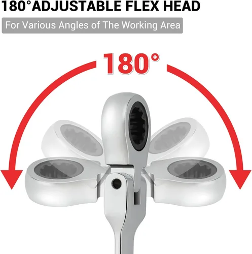 Miniatura 2 de Pilida - Llave combinada de trinquete de 1/2 pulgada, llave de engranajes SAE de 12 puntos, llave de engranajes de cabeza flexible, llave de extremo
