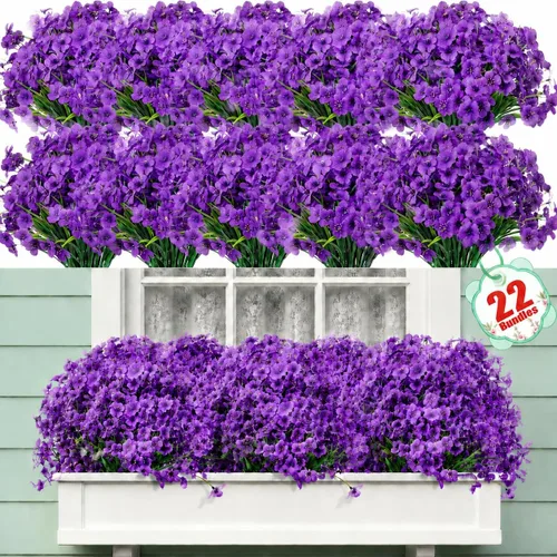 Miniatura 12 de Paquete de 22 flores artificiales para exteriores, flores sintéticas resistentes a los rayos UV con plantas de plástico, flores de seda sintética