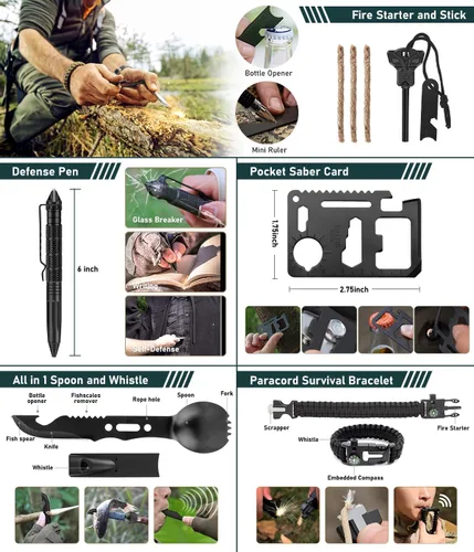 Miniatura 7 de Kit de supervivencia, 262 piezas de equipo y suministros de supervivencia con bolsa de kit de primeros auxilios y bolsa bandolera, kit de emergencia